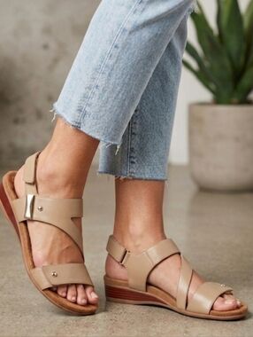 Walking Cradles  Genuine Leather   Beige Triple Straps  Sandals